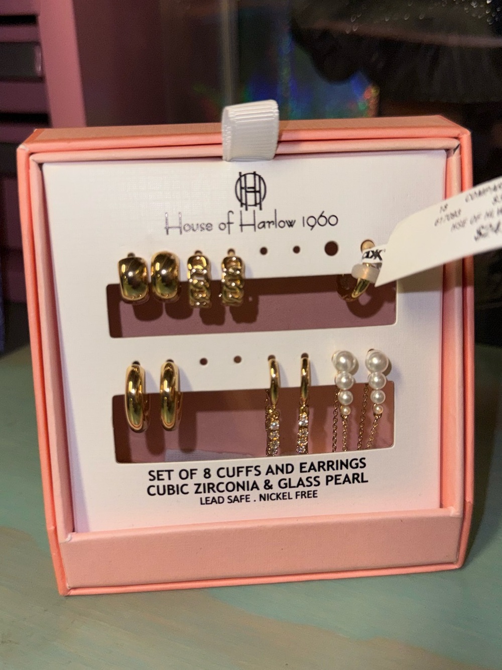 House of Harlow 1960 Gold Pearl Earring & Cuff Set